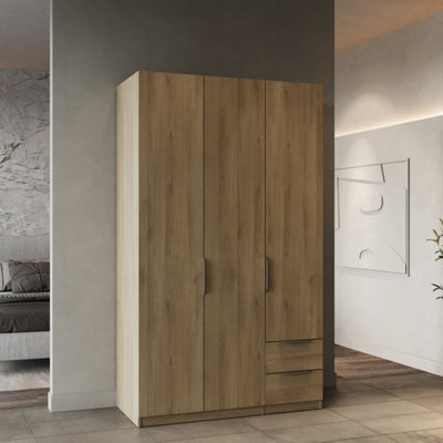 B&Q -  Furnicomp Chicago 3 Door 2 Drawer Oak Effect 120Cm Space Saving Triple Wardrobe