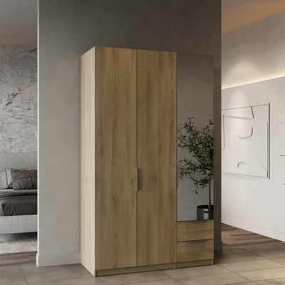 FurniComp LTD Furnicomp Chicago 3 Door 2 Drawer Oak Effect 120Cm Mirrored Triple Wardrobe from B&Q