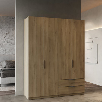 B&Q -  Furnicomp Chicago 4 Door 2 Drawer Space Saving 160Cm Oak Effect Wardrobe