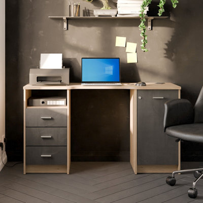 FurniComp LTD Furnicomp Arielle 1 Door 3 Drawers Large Black And Oak Office Desk from B&Q
