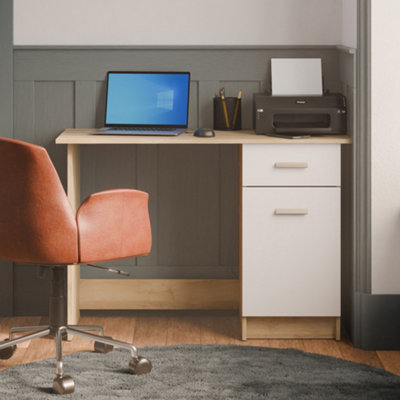FurniComp LTD Furnicomp Ruben 1 Door 1 Drawer Matt White And Oak Small Office Desk from B&Q