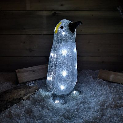 33cm (13") Indoor Outdoor Acrylic Standing LED Light Up Christmas Penguin in Cool White Price Comparisons | Compare The Build