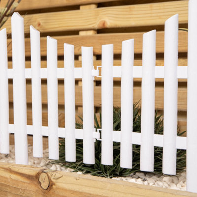 33cm 4 Piece Set White Wood Effect Picket Fence Garden Edging