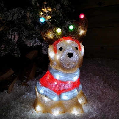 33cm Festive Acrylic Lit Dog Outdoor Christmas Decoration with 40 LED