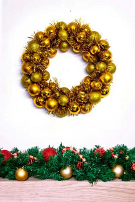 33cm Gold Shatterproof Bauble Wreath