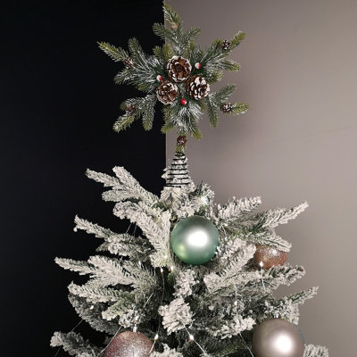 33cm Green Fir Snowflake with Pinecones and Berries Christmas Tree Topper - 7