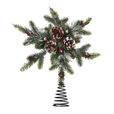 33cm Green Fir Snowflake with Pinecones and Berries Christmas Tree Topper - 9