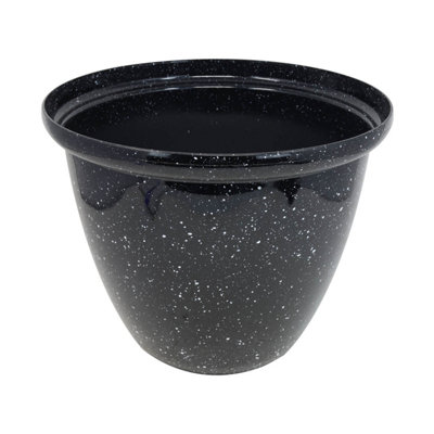 33cm Honey Pot Planter Black Gloss Round Plastic Plant Flower Garden Patio Décor