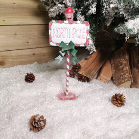 33cm North Pole Christmas Decoration Novelty Sign in Candy Cane Design