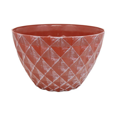 33cm Pot Diamond Planter Terracotta With White Brush Round Plastic Flower Garden