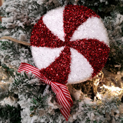 Large Lollipop Candy Christmas Tree Picks - Set Of 4 Peppermint Striped Decorations
