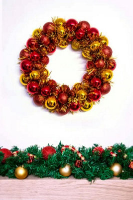 33cm Red & Gold Shatterproof Bauble Wreath