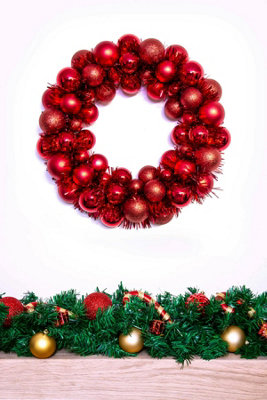 33cm Red Shatterproof Bauble Wreath - 3