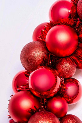 33cm Red Shatterproof Bauble Wreath - 7