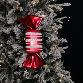 33cm Red & White Hanging Candy Stripe Sweet Shatterproof Christmas Decoration