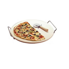 33cm Round Pizza Stones with Stand Pizza Stone and Pizza Cutter Set Heavy Duty Ceramic Large Pizza Baking Stone Pizza Tray