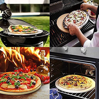 33cm Round Pizza Stones with Stand Pizza Stone and Pizza Cutter Set Heavy Duty Ceramic Large Pizza Baking Stone Pizza Tray