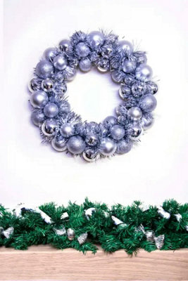 33cm Silver Shatterproof Bauble Wreath