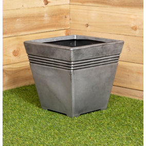 33cm Square Milano Grey Pewter Garden Patio Plant Pot