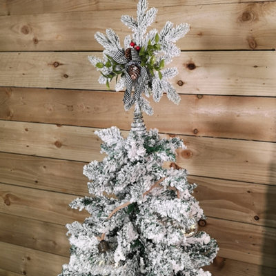 33cm White Fir Snowflake with Pinecones and Berries Christmas Tree Topper - 8