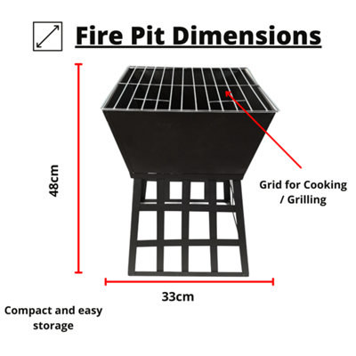 33cm x 33cm Outdoor Garden Square Fire Pit / Heater / BBQ