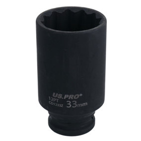 33mm 1/2in Drive Deep Impact Socket for VW Golf Front Axle Hub Nut 12 Point