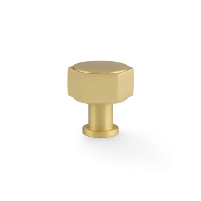 33mm Satin Brass Hexagon Cabinet Knob Gold Kitchen Cupboard Door Drawer Pull Handle Wardrobe Furniture Replacement