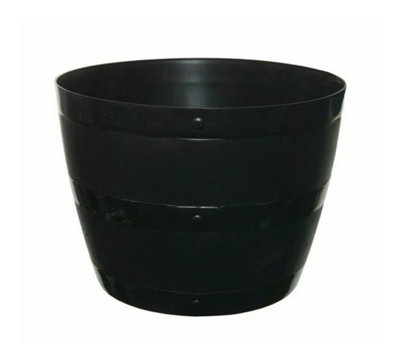 34 CM BLACK PLASTIC PLANTER PLANT POT TUB GARDEN PATIO OUT INDOOR GARDEN FLOWER BARREL