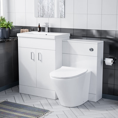 Nes Home White 600Mm Floor Standing Vanity, Ceramic Basin, Btw Soft Close Toilet