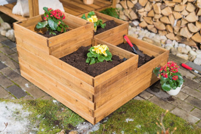 340L Buttercup Vegetable Bed with Four Sections - Wood - L90 x W90 x H46 cm - Brown