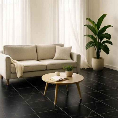  - Self-Adhesive Floor Tiles Marble Effect VinylBlack Peel And Stick Flooring40 Pack