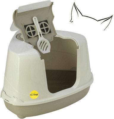 Cat Centre.Direct Cat Centre  Large Corner Flip Litter Tray Hooded Box (Scoop And Charcoal Filter Included) Grey from B&Q