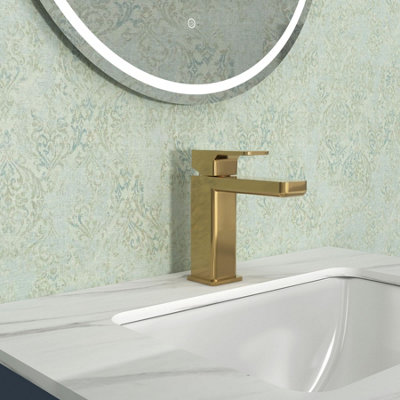 Royal Bathrooms Windon Mono Basin Mixer Tap Elegant Design With Push Button Waste - Brushed Brass