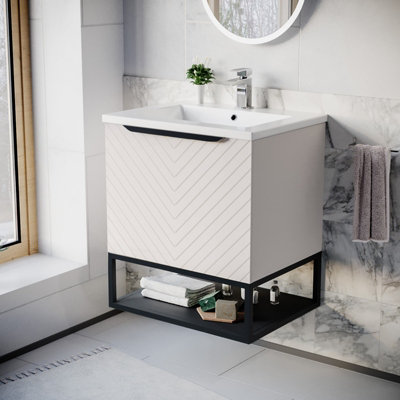 Nes Home Pink/Black 600Mm Wall Hung Drawers Basin Vanity Frame & Handle