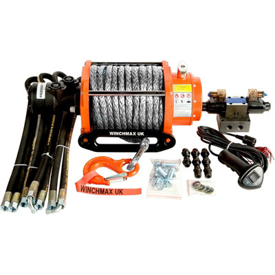 Winchmax 20,000Lb Original Orange Hydraulic Winch. 25M X 13mm Dyneema Rope. 1/2 Inch Hook. 12V Control System from B&Q