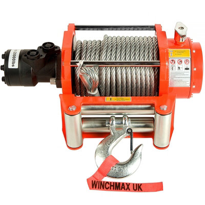  20,000Lb Original Orange Hydraulic Winch. 25M Steel Rope. 1/2 Inch Clevis Hook.