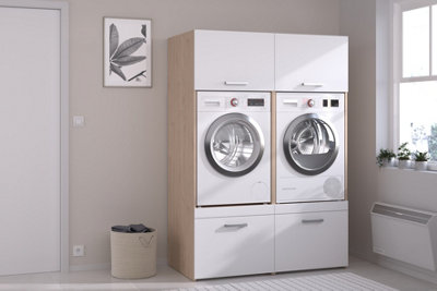 Parisot Stacked Utility Room Storage Laundry Cabinet For Two Washing Machines Or Dryer With Cupboards from B&Q