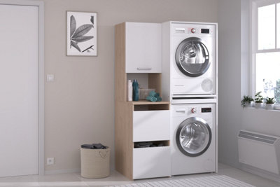 Parisot Stacked Laundry Or Utility Room Storage Unit For Washing Machines Or Dryer With CupboardsWhite Oak Effect from B&Q