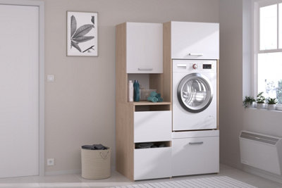 Parisot Utility Room Laundry Cabinet Housing Unit For Washing Machine Or Dryer With Storage CupboardsWhite / Oak from B&Q