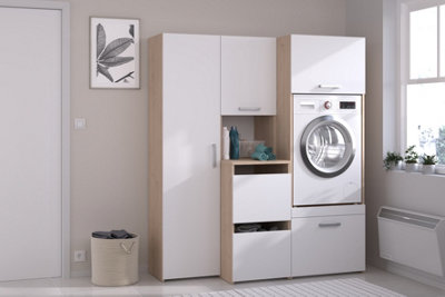 Parisot Stacked Laundry Utility Storage Cabinet For Washing Machine Or Dryer With Cupboards And Storage ColumnWhite Oak from B&Q