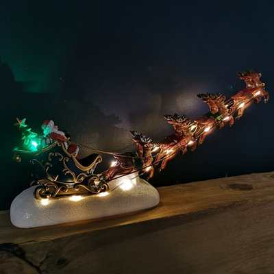 34cm Battery Operated Light up Santa Sleigh with Reindeer