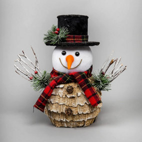 34cm Christmas Tabletop Decorated with Pines Berries White penguin Standing Snowman