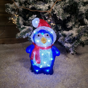 34cm LED Blue Cartoon Acrylic Penguin Christmas Decoration
