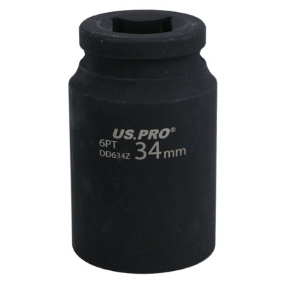 34mm Metric 3/4 Drive Double Deep Impact Socket 6 Sided Single Hex Thick Walled