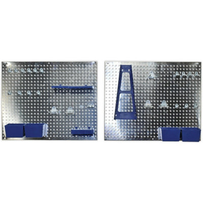 34pc Garage / Warehouse Wall Storage Pegboard Set - Adjustable Hand Tool Hooks