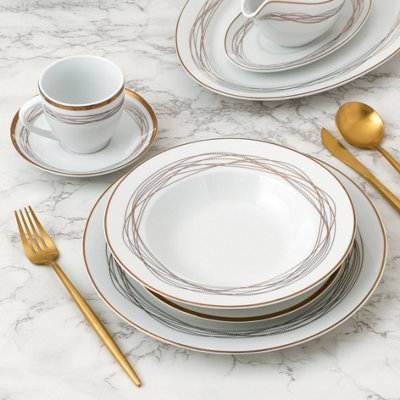 35-Piece Gold Swirl Dinner Set