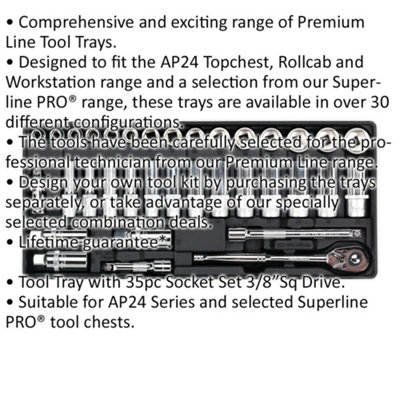 35 Piece Premium 3/8 Inch Square Drive Socket Set with Modular Tool Tray for Efficient Tool Storage