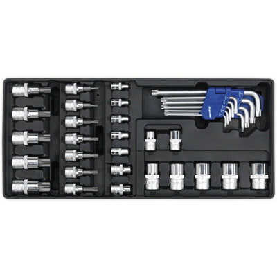 35-Piece Premium TRX-Star Key Socket Bit and Socket Set with Modular Tool Tray