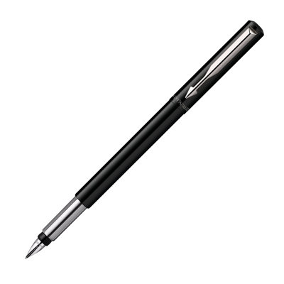 Parker Vector Fountain Pen Black With Chrome Trim Medium Nib Blue Ink Hangtab from B&Q