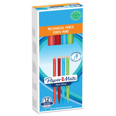 Paper Mate Non-Stop Mechanical Pencil 0.7mm Hb 2 Assorted Neon Barrel Colours 12 Count from B&Q
